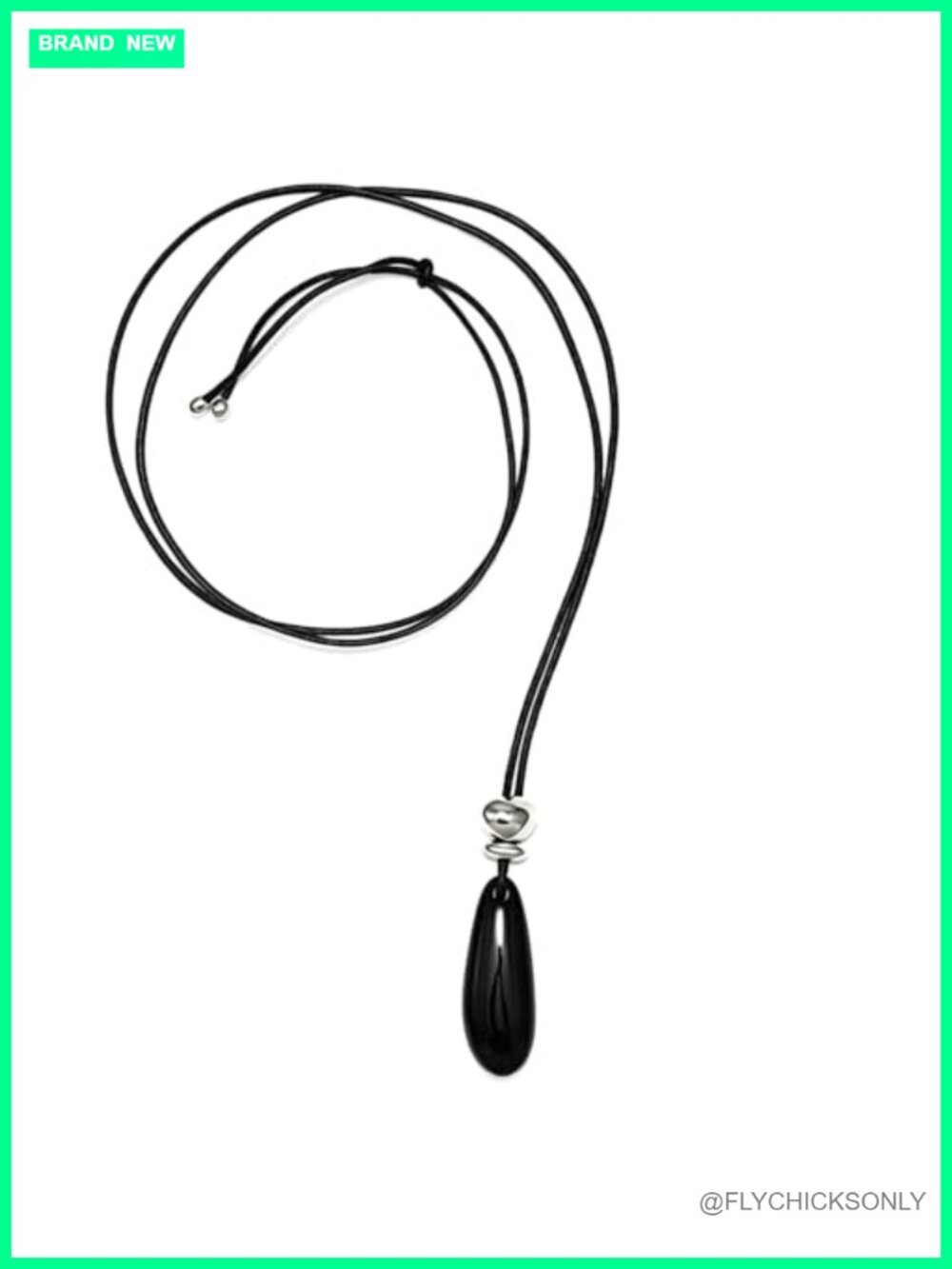 Onyx Teardrop Pendant Necklace 35 Inch Long Cord Minimalist
